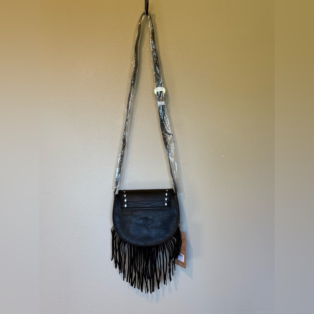 Western Black Fringe Crossbody Bag Turquoise Boho Shoulder Purse NWT - Picture 4 of 12